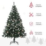 Árvore de Natal Artificial 150cm com 676 Ramas e 41 Pinhas Folhas de PVC com Efeito de Neve Base Dobrável e Suporte Metálico para Interiores Verde