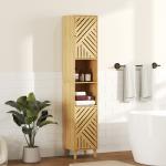 Coluna de Casa de Banho Estreita Armário de Casa de Banho Alto com Portas e Pés de Bambu 32x30x170 cm Madeira