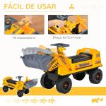 Trator sem Pedais para Crianças de 2 - 3 Anos com Pá Escavadora Espaço de Armazenamento Oculto Volante e Buzina 70x26x37cm Amarelo