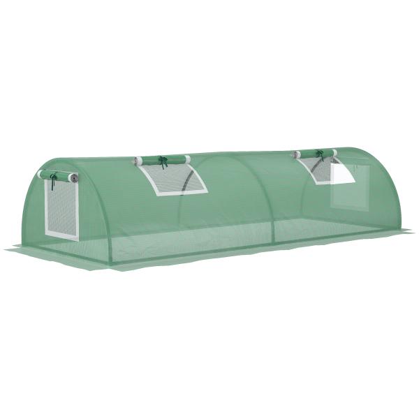 Mini Estufa para Cultivo de Plantas com 4 Janelas Estrutura em Aço e Cobertura de PE Anti - UV 200x80x45 cm Verde
