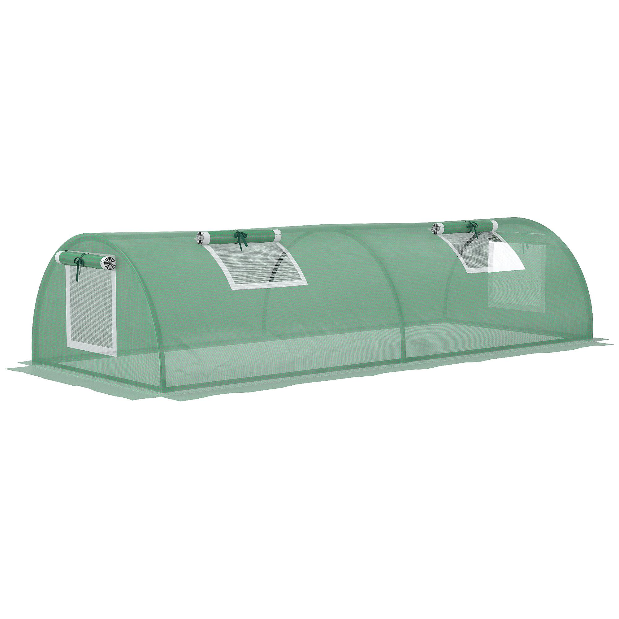 Mini Estufa para Cultivo de Plantas com 4 Janelas Estrutura em Aço e Cobertura de PE Anti - UV 200x80x45 cm Verde