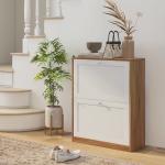Sapateira Estreita com 2 Portas Prateleiras Ajustáveis para 12 Pares de Sapatos 60x24,5x75,5 cm Mdeira e Branco