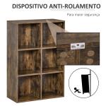 Estante de 3 Níveis Prateleira para Livros com 6 Cubos de Arrumação para Escritório 65,5x30x97,5 cm Castanho Rústico