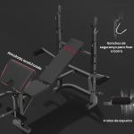 Banco de Musculação Multifuncional Inclinável Banco de Pesos com Suporte para Barra Ajustável Extensão de Pernas 106x155x202 cm Preto
