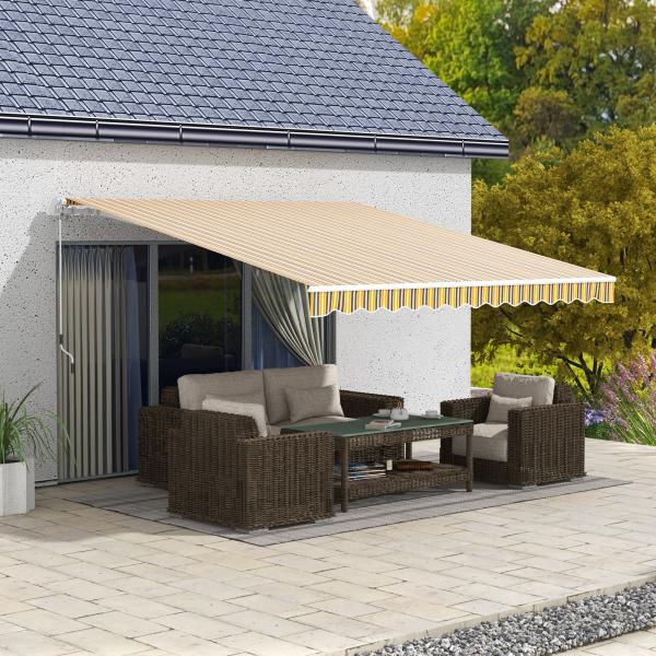 Toldo Manual Retrátil 350x250 cm com Manivela de Metal Impermeável e Anti - UV para Jardim Terraço Janelas Cinza e Amarelo