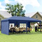 Tenda Dobrável 6x3 m Pop - up com 4 Laterais Desmontáveis Tenda de Jardim com 2 Janelas Visíveis Saco de Transporte Azul
