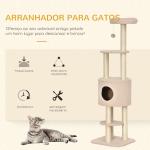 Arranhador para Gatos Altura 148 cm Arranhador para Gatos com Postes de Sisal 3 Plataformas Casa e Bola Suspensa Bege