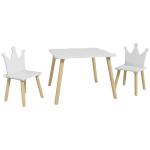 Mesa Infantil com 2 Cadeiras com Encosto em Forma de Coroa para Crianças de 3 - 6 Anos para Sala de Jogos Dormitório Branco