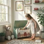 Baú de Brinquedos Organizador de Brinquedos para Crianças de 3 a 8 Anos com Estampado em Animaos 60x37x39 cm Verde