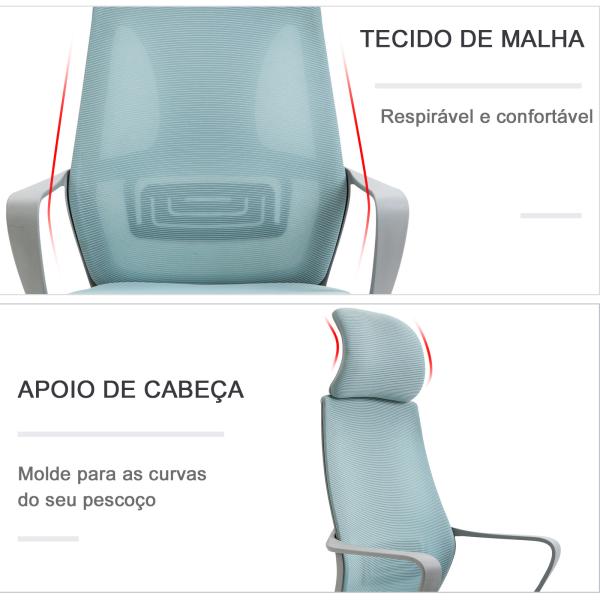 Cadeira de escritório ergonômica Cadeira de mesa inclinável ajustável em altura com encosto de braço Encosto de cabeça 5 rodas Suporta até 120 kg 64x58x116 - 126 cm Azul