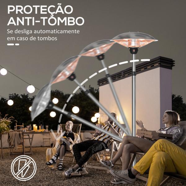 Aquecedor de Jardim Elétrico 3000W Aquecedor Infravermelho com 3 Níveis de Aquecimento Proteção IP44 Ø58,5x160 - 200cm Prata