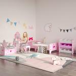 Toucador Infantil de Madeira com Banco Espelho e Gaveta Mesa de Maquilhagem para Crianças entre 3 - 6 Anos 50x36,5x89,5cm Rosa