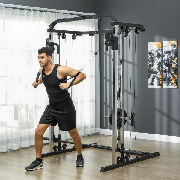 Máquina Multi Estação de Musculação Máquina de Musculação com Suporte para Agachamentos e Barra para Pesos 210x132x225 cm Preto