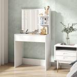 Toucador de Maquilhagem com Espelho Mesa de Maquilhagem com Gaveta e Prateleiras Abertas 75x40x137 cm Branco
