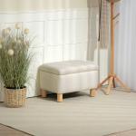 Baú de Armazenamento para Dormitório 33L Puff de Armazenamento Estofado em PU Banco de Arrumação 60x38x40 cm Creme