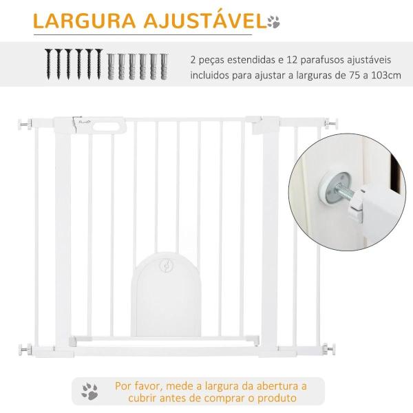 Barreira de Segurança de Cães Animais de Estimação para Escadas e Portas 75 - 103cm com 2 Extensões Fechamento Automático e Sistema de Duplo Bloqueio Aço Branco