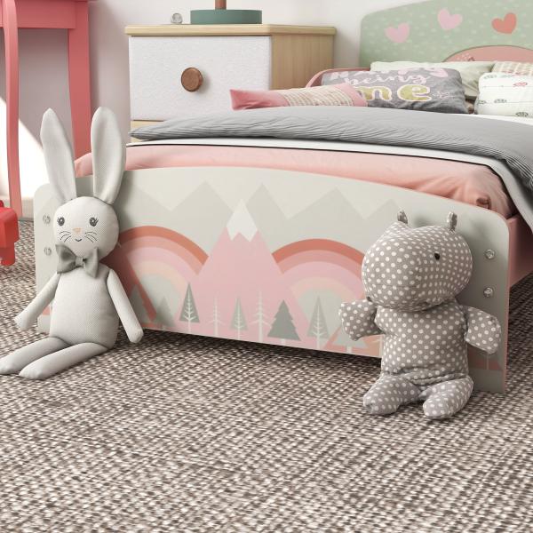 Cama para Crianças de Madeira com Barreira de Proteção e Estampados Carga Máx. 40 kg 143x77x60 cm Rosa