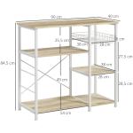 Estante de Cozinha com 1 Cesto 4 Ganchos em S 6 Pés com Almofadas Ajustáveis e Prateleiras 90x40x84,5 cm Carvalho e Branco