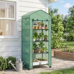 Estufa de Exterior com 4 Prateleiras e Rodas Porta Enrolável Estrutura em Aço e Cobertura de PE 140g/㎡ Anti - UV 69x50x165 cm Verde