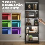 Estante de 5 Níveis com Luzes LED de 7 Cores Estante para Livros Estante de Estilo Industrial 60x30x179 cm Preto