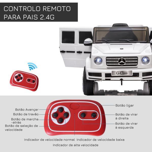 Carro Elétrico BENZ G500 Todo - o - Terreno com Bateria 12V Veículo Elétrico com Música Buzina Velocidade 3 - 5 km/h Branco