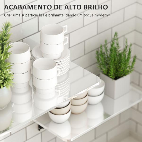 Conjunto de 2 Mesas Dobráveis de Parede Secretárias Flutuantes para Espaços Pequenos Mesas Rebatíveis Branco Brilhante