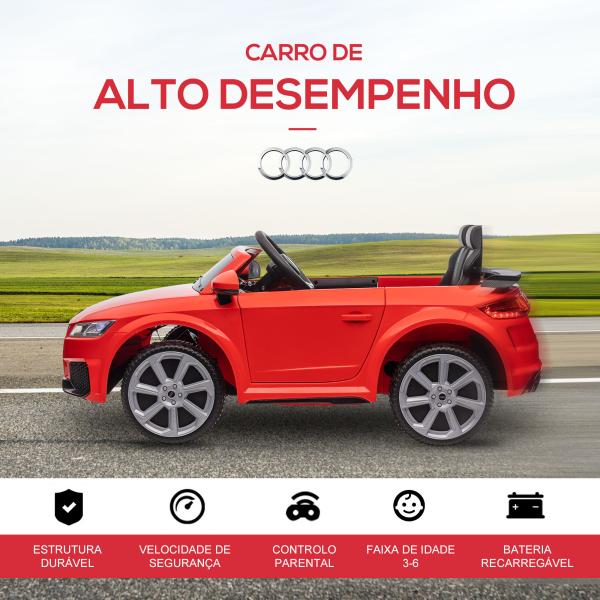 Carro Elétrico Audi TT para Crianças acima de 3 Anos com Controlo Remoto Música e Luzes Bateria 12V 102x60x44 cm Vermelho