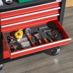 Carro de Ferramentas Móvel com Rodas 4 Gavetas Compartimento de Armazenamento e Alça Lateral 69x33x75cm Preto e Vermelho