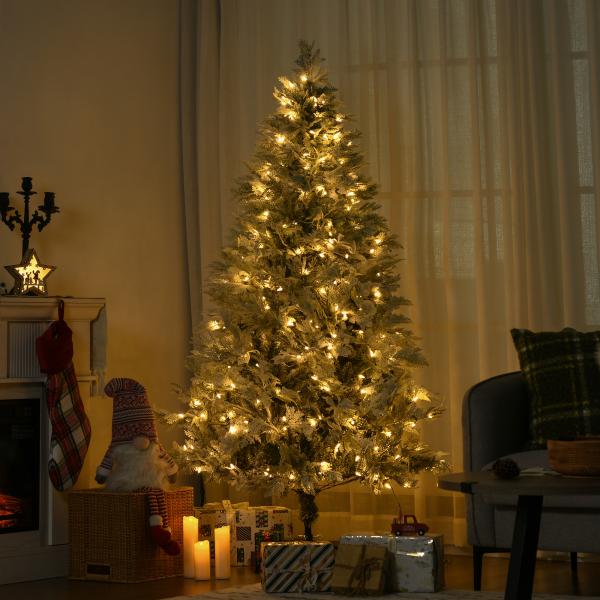 Árvore de Natal Artificial Nevada 180 cm com 300 Luzes LED 577 Ramos e Base Dobrável Verde