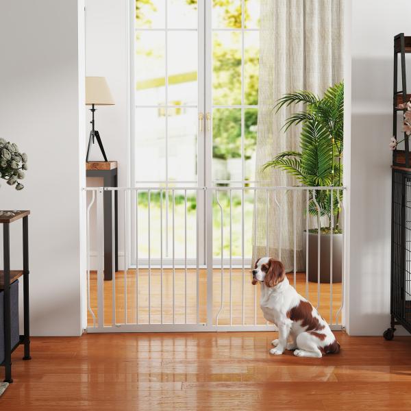 Barreira de Segurança para Cães Extensível para Escadas e Portas 75 - 145cm com 3 Extensões Altura 76cm Branco