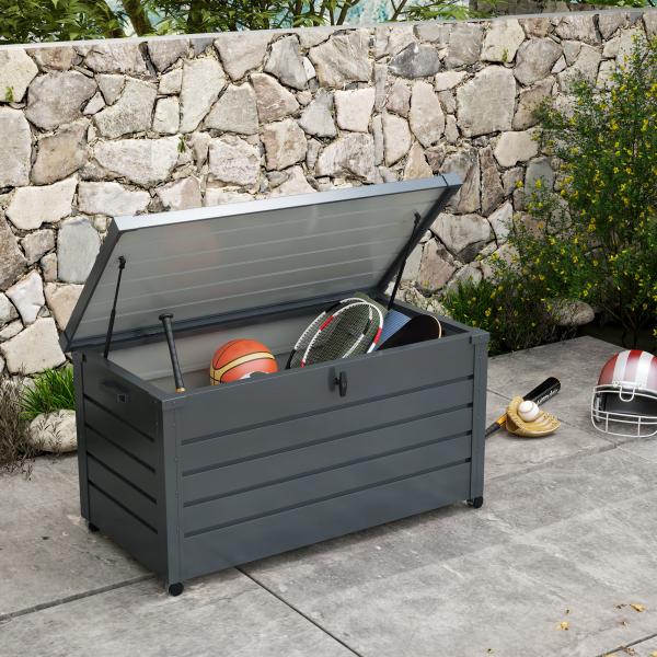 Baú de Exterior 311 L Baú de Armazenamento de Aço Galvanizado com 1 Fechadura para Jardim 120x62x66 cm Cinza Escuro