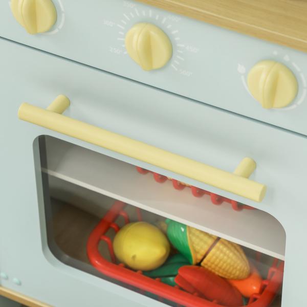 Cozinha de Madeira para Crianças acima de 3 Anos Cozinha de Brincar Infantil com Som Fogão Lavatório Micro - Ondas e Acessórios Azul