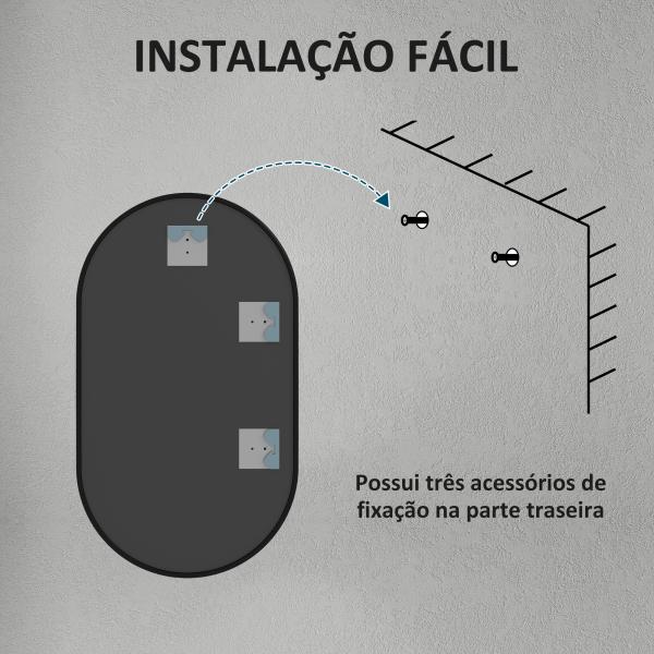 Espelho Casa de Banho Ovalado 60x90 cm Espelho Decorativo de Parede com Estrutura de Alumínio para Sala Corredor Preto