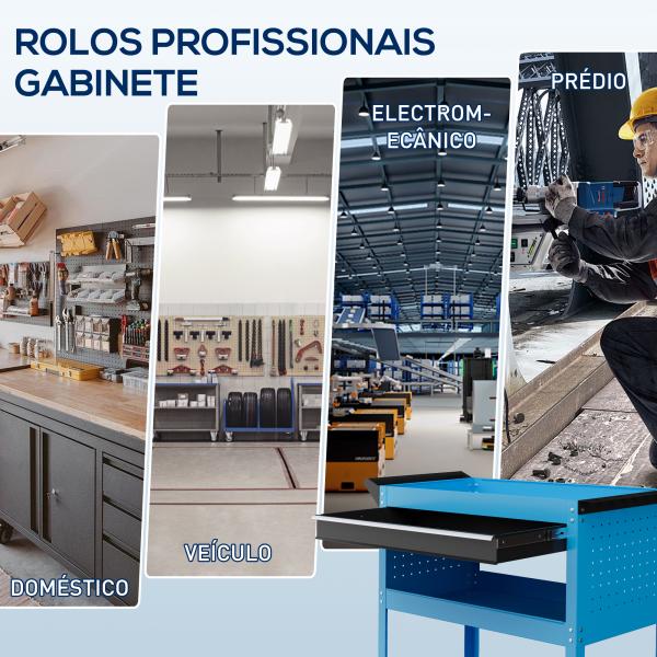 Carrinho de Ferramentas com 3 Bandejas e Gaveta Rodas com Travões Pega Lateral Painel Lateral Perfurado 82x35x76 cm Azul