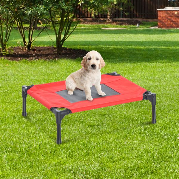 Cama para Animais de Estimação Cama Elevada para Cães Gatos Portátil Tecido Transpirável para Exterior Interior 64x46x18cm Vermelho
