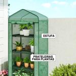 Estufa de Exterior com 4 Prateleiras e Rodas Porta Enrolável Estrutura em Aço e Cobertura de PE 140g/㎡ Anti - UV 69x50x165 cm Verde