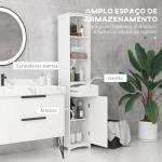 Armário de coluna multiuso branco para banheiro com prateleiras 34x24x170cm 3 prateleiras 1 porta e 1 gaveta