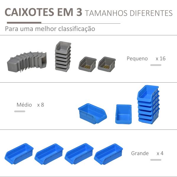 Prateleira de Parede Organizador de Ferramentas Prateleiras de Armazenamento com 28 Caixas ​54x95 cm Cinza e Azul