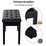Banco de Piano Banco para Piano com Espaço de Armazenamento Assento de Couro Sintético Acolchoado76x36x50cm Preto