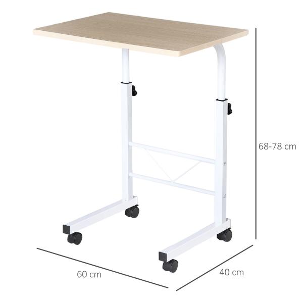 Mesa de computador para Hogar escritorio Altura Ajustável Mesa Compacta com Rodas 60x40x68 - 78cm Cor Branco