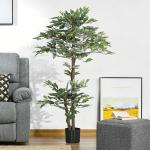 Planta Artificial Ficus 150 cm Planta Artificial com 1008 Folhas Musgo e Vaso para Exterior Casa Sala de Estar Escritório Verde