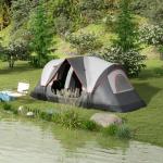 Tenda de Campismo Familiar para 5 - 6 Pessoas Dobrável com 2 Quartos e Bolsa de Transporte Impermeável 450x215x180 cm Cinza