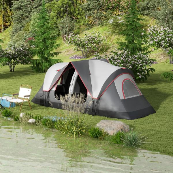 Tenda de Campismo Familiar para 5 - 6 Pessoas Dobrável com 2 Quartos e Bolsa de Transporte Impermeável 450x215x180 cm Cinza