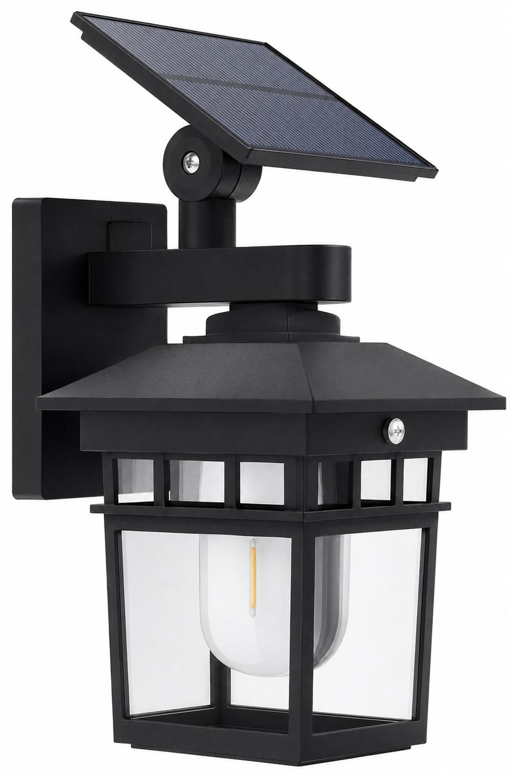 Candeeiro Parede de Jardim Quadrado 3000K c/ Painel Solar 5W (Preto)
