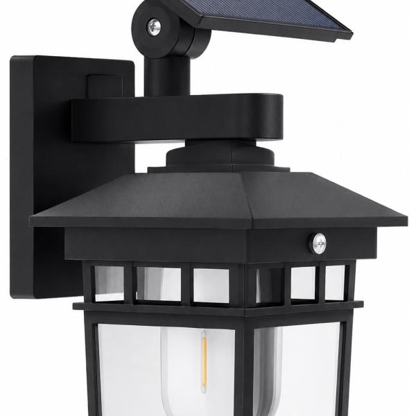 Candeeiro Parede de Jardim Quadrado 3000K c/ Painel Solar 5W (Preto)