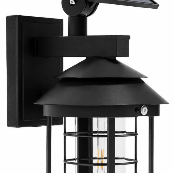 Candeeiro Parede de Jardim Redondo 3000K c/ Painel Solar 5W (Preto)