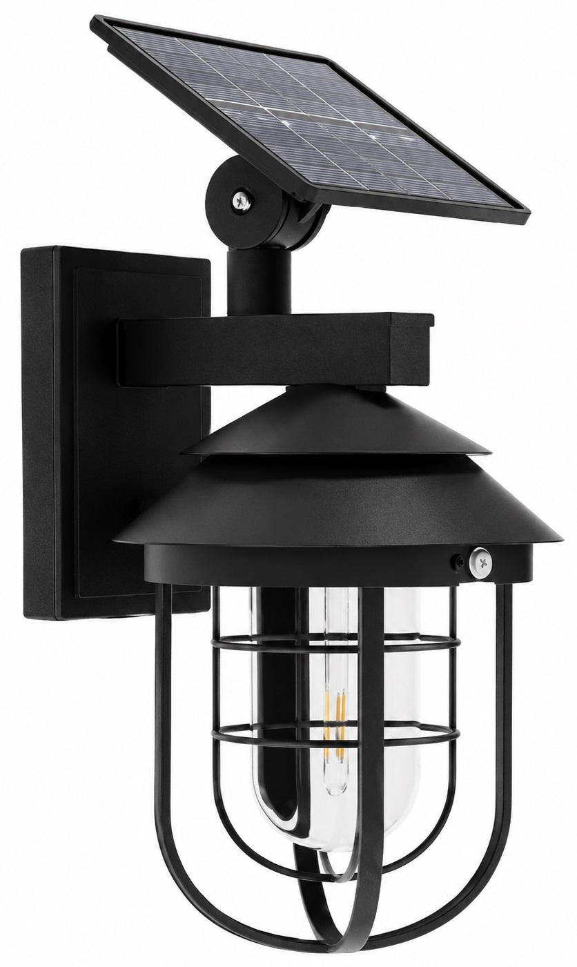 Candeeiro Parede de Jardim Redondo 3000K c/ Painel Solar 5W (Preto)
