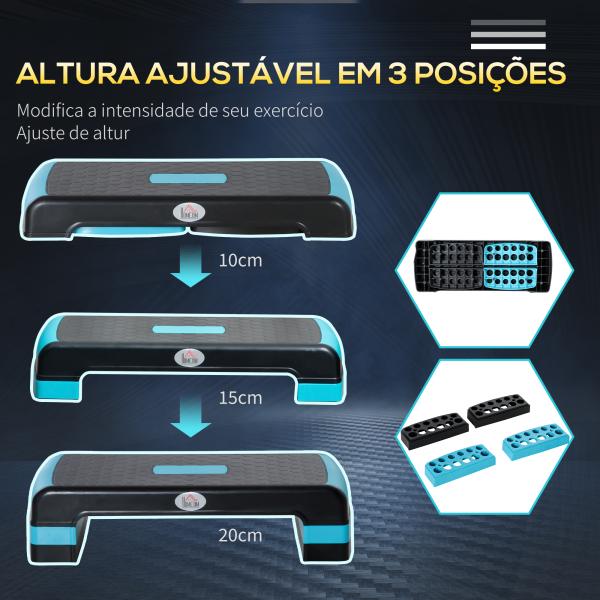 Plataforma Step Fitness com Altura Ajustável de 10/15/20 cm Plataforma de Exercício 78x28x20 cm Azul e Preto
