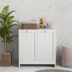 Armário de Casa de Banho com Cestos de Roupa Suja Móvel Roupa Suja com 2 Compartimentos 66x33x68 cm Branco