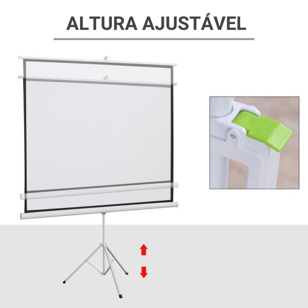 Tela de Projeção Dobrável 84 Polegadas Formato 4:3 com Altura Ajustável para Cinema em Casa Apresentações 180x203 cm Branco